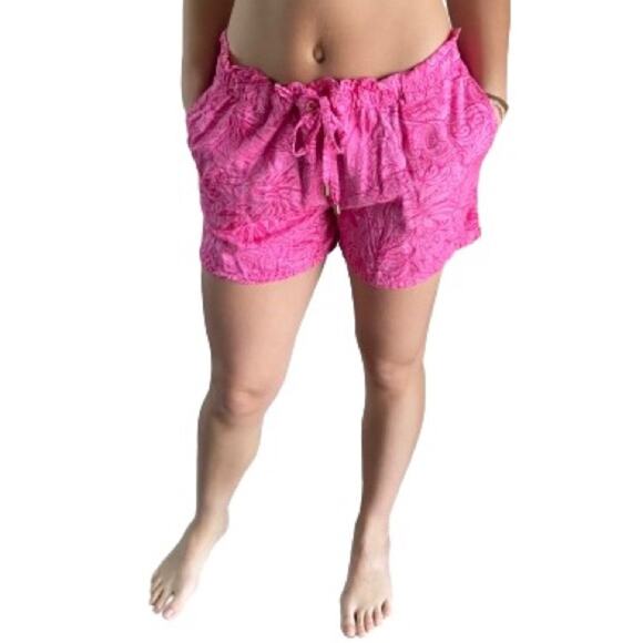 Stella Parker Pants - Stella Parker Pink Tropical Pull On Drawstring Shorts Sz L